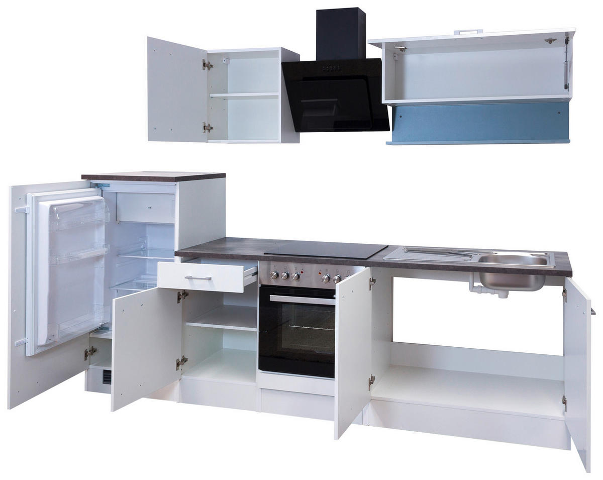 KÜCHENBLOCK 270 cm   in Weiß  - Graubraun/Alufarben, KONVENTIONELL, Holzwerkstoff/Kunststoff (270cm) - FlexWell