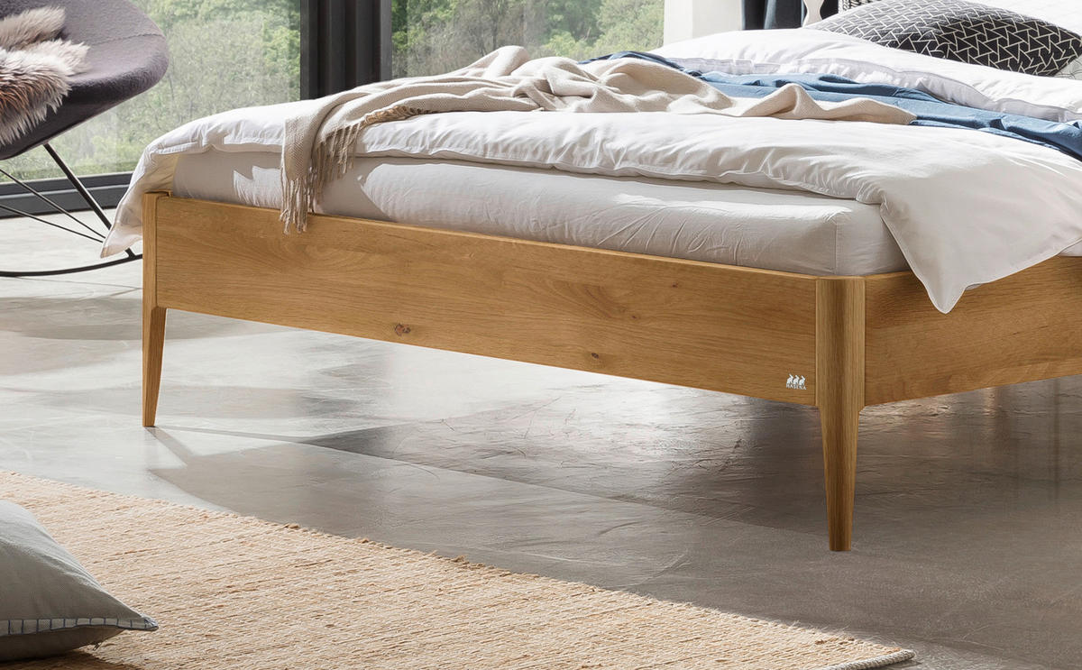 BETT 140/200 cm  in Hellgrau, Wildeiche  - Wildeiche/Hellgrau, KONVENTIONELL, Holz/Textil (140/200cm) - Hasena