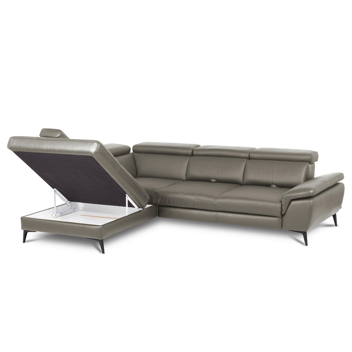 ECKSOFA Lederlook Echtleder Schlammfarben  - Schlammfarben/Schwarz, Design, Leder/Textil (220/274cm) - Livetastic