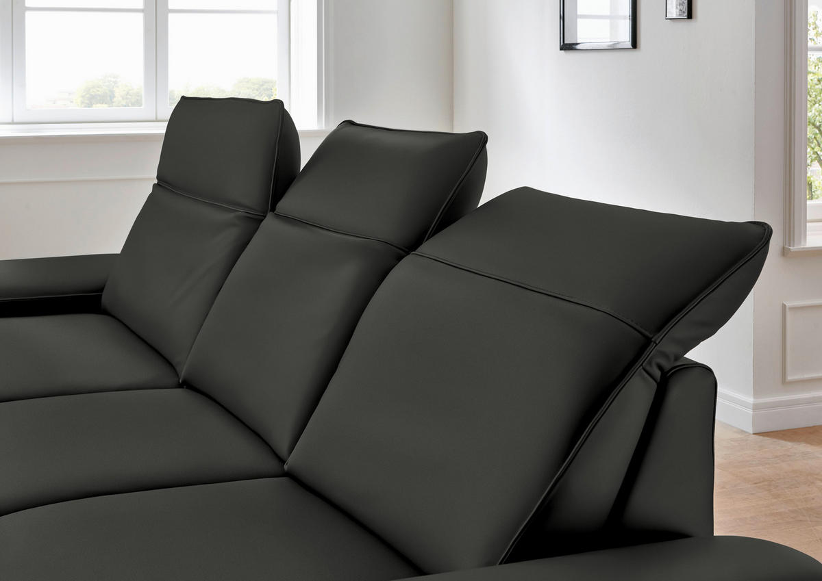 ECKSOFA in Echtleder Graubraun  - Graubraun/Schwarz, Design, Leder/Metall (193/328cm) - Dieter Knoll