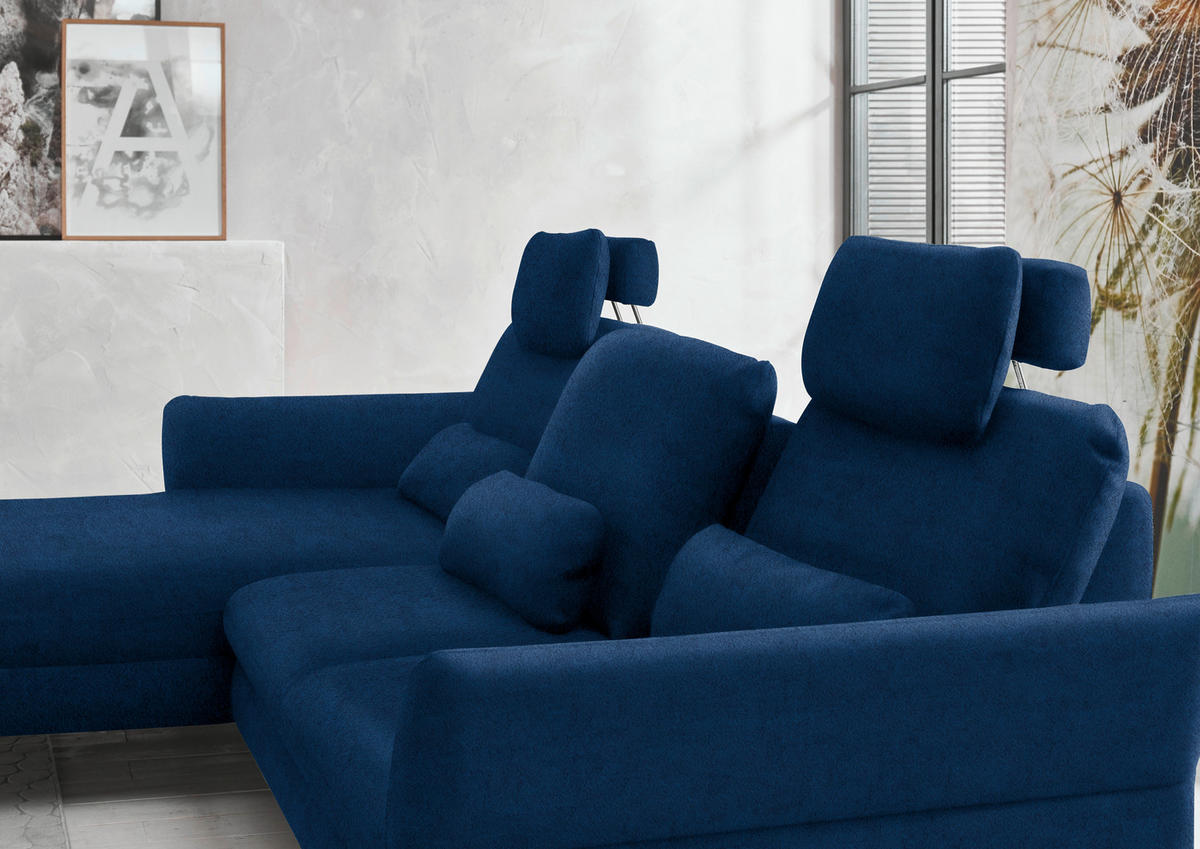 ECKSOFA in Velours Dunkelblau  - Schwarz/Dunkelblau, Design, Textil/Metall (179/306cm) - Beldomo System