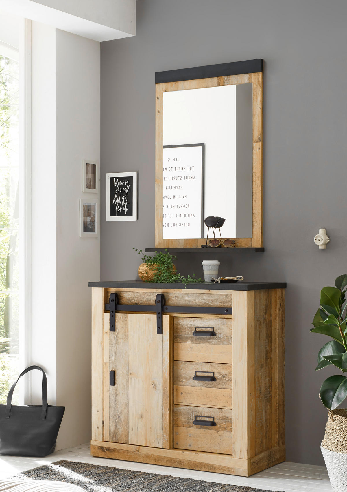 GARDEROBE 2-teilig  in 93/200/43 cm  - Anthrazit/Naturfarben, Design, Glas/Holzwerkstoff (93/200/43cm) - Modante