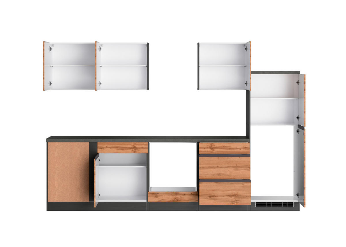 ECKKÜCHE 300/240 cm  in Graphitfarben, Eiche Wotan  - Eiche Wotan/Graphitfarben, Design, Holzwerkstoff (300/240cm) - Held