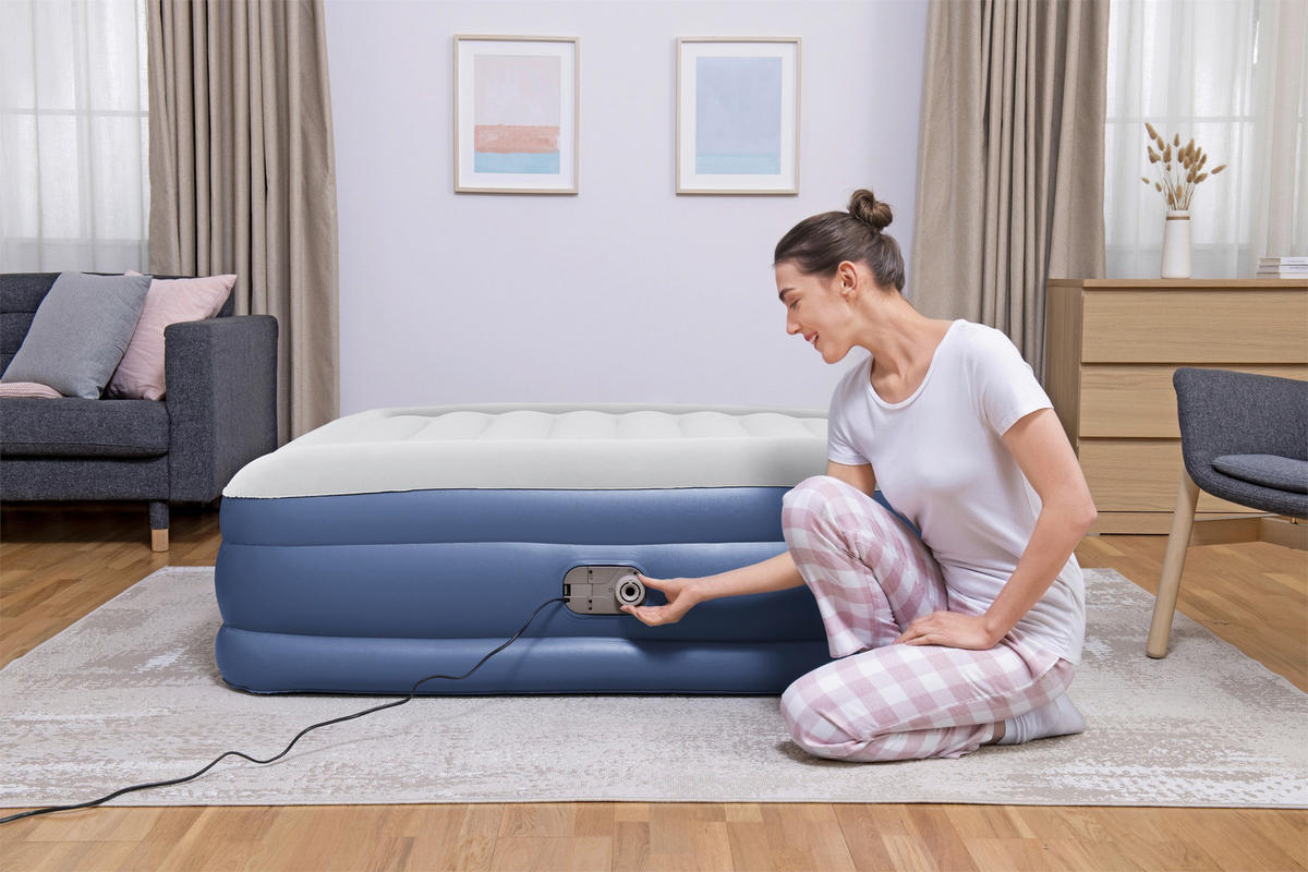 NAFUKOVACÍ POSTEL,  - světle šedá/tmavě modrá, Konvenční, plast (203/152/46cm) - Bestway