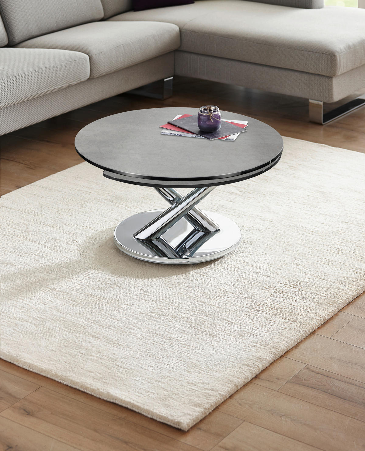 COUCHTISCH in Metall, Keramik 80-128/80/40 cm  - Chromfarben/Grau, Design, Keramik/Metall (80-128/80/40cm)