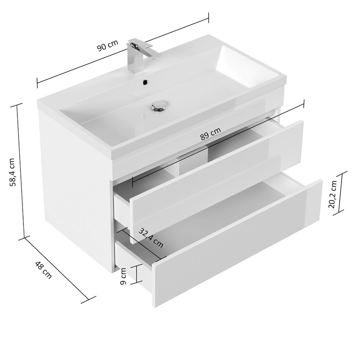 WASCHTISCHKOMBI 90 cm  - Graphitfarben/Weiß, Basics, Holzwerkstoff/Stein (90cm) - MID.YOU