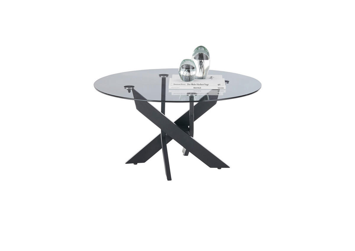 COUCHTISCH Sicherheitsglas rund Grau, Schwarz  - Schwarz/Grau, Design, Glas/Metall (80/45cm) - Linea Natura