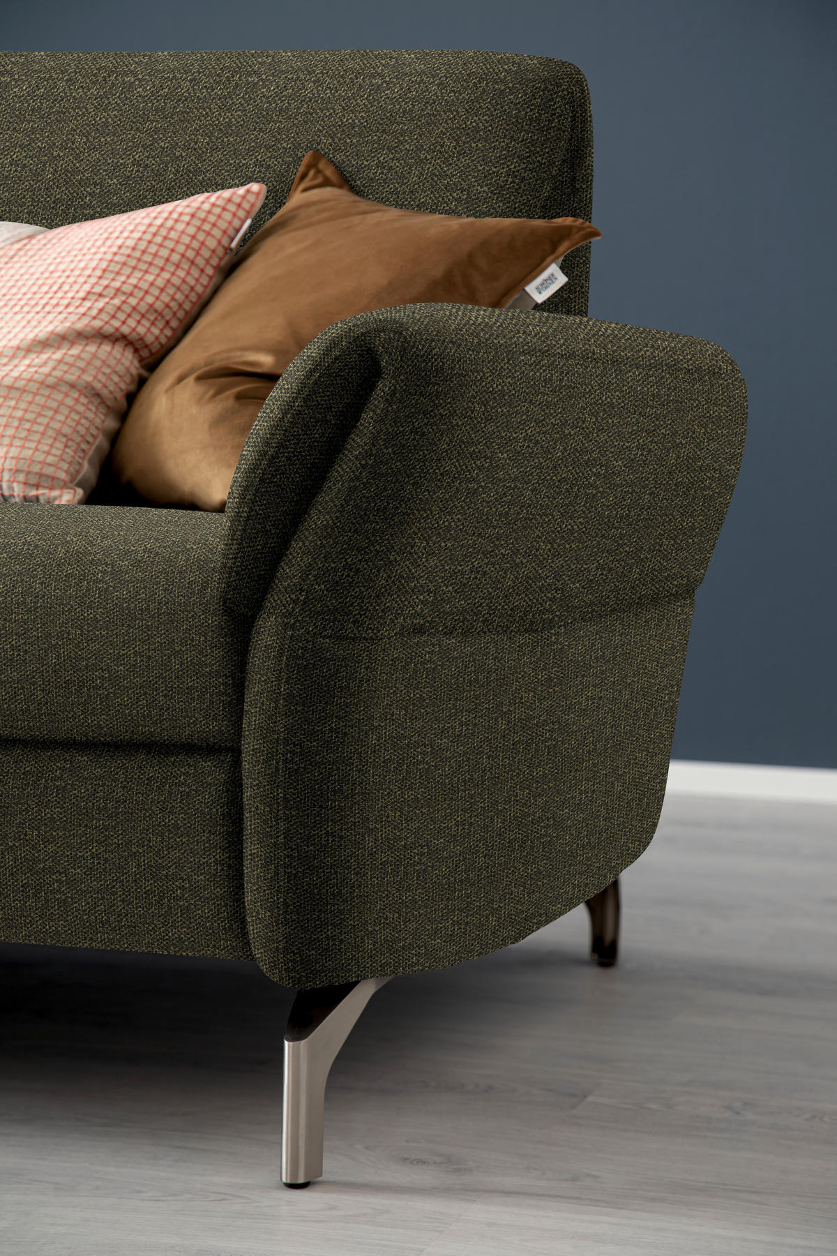 2,5-SITZER in Flachgewebe Khaki  - Khaki/Nickelfarben, Design, Textil/Metall (212/87/100cm) - Schöner Wohnen