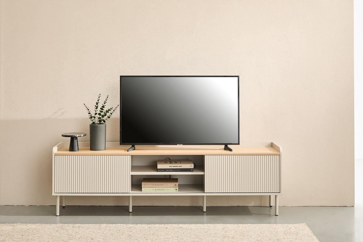 LOWBOARD SNOW 180/54/40 cm  Beimöbel erhältlich, stehend  - Eichefarben/Hellgrau, Design, Holzwerkstoff/Metall (180/54/40cm) - Milino