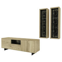 WOHNWAND  Eichefarben 272/202/50 cm  - Eichefarben/Schwarz, Natur, Glas/Leder (272/202/50cm) - Cassando