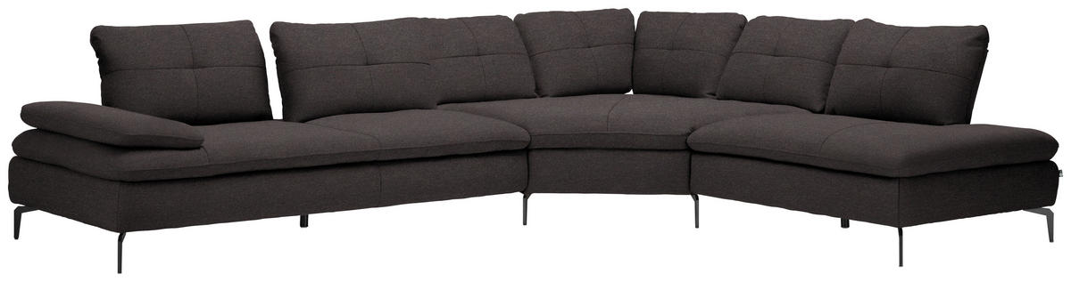 ECKSOFA in Flachgewebe Schwarz  - Schwarz, Design, Textil/Metall (344/271cm) - Chilliano