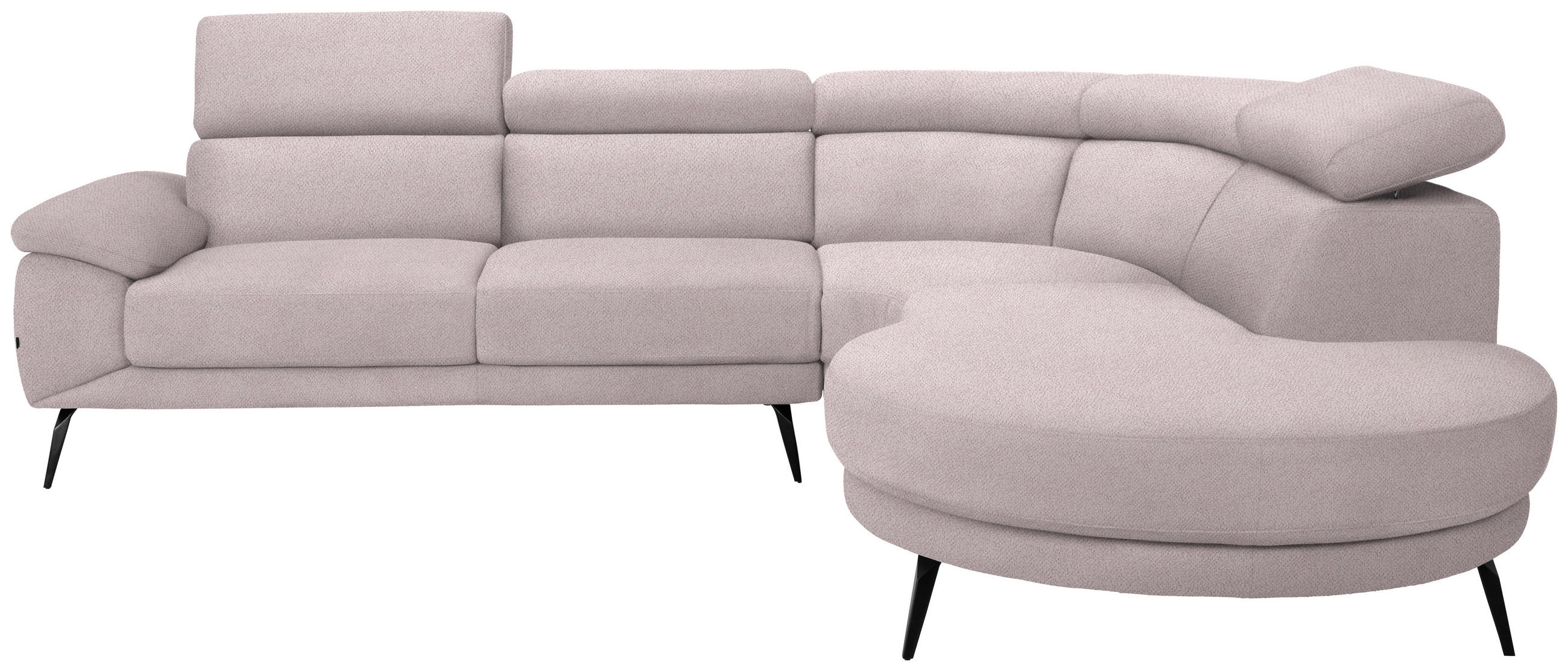 ECKSOFA Hellrosa Velours  - Hellrosa/Schwarz, Design, Textil/Metall (299/264cm) - Novel