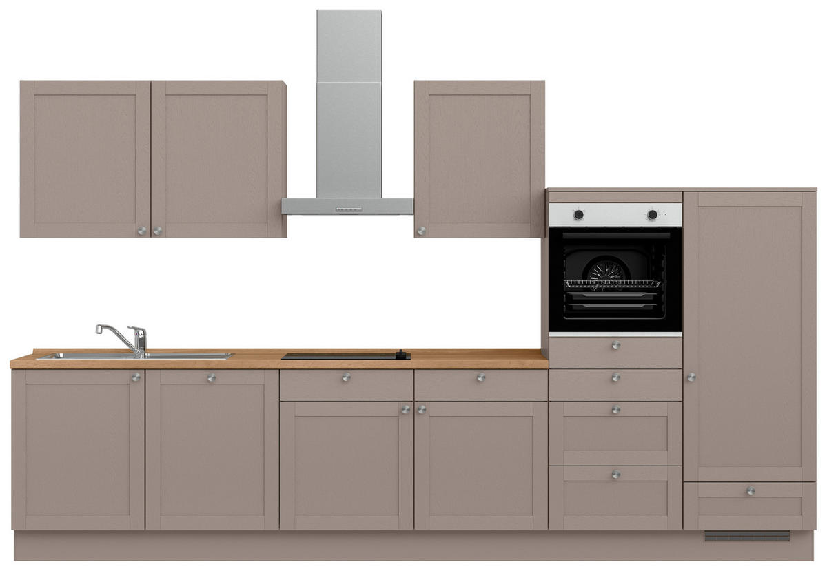 KÜCHENBLOCK Frame 360 cm  in Eichefarben, Beigebraun  - Edelstahlfarben/Eichefarben, MODERN, Holzwerkstoff/Metall (360cm) - Nobilia