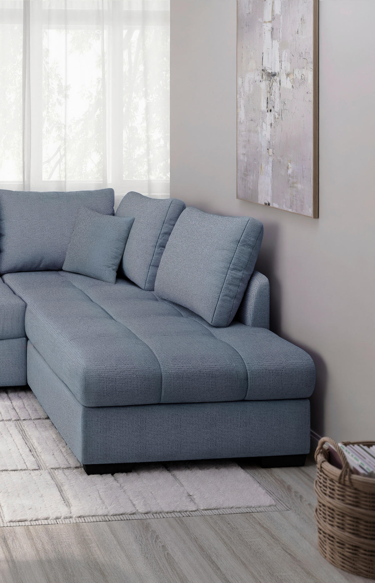 ECKSCHLAFSOFA in Chenille Hellblau  - Schwarz/Hellblau, MODERN, Holz/Textil (298/202cm) - MID.YOU