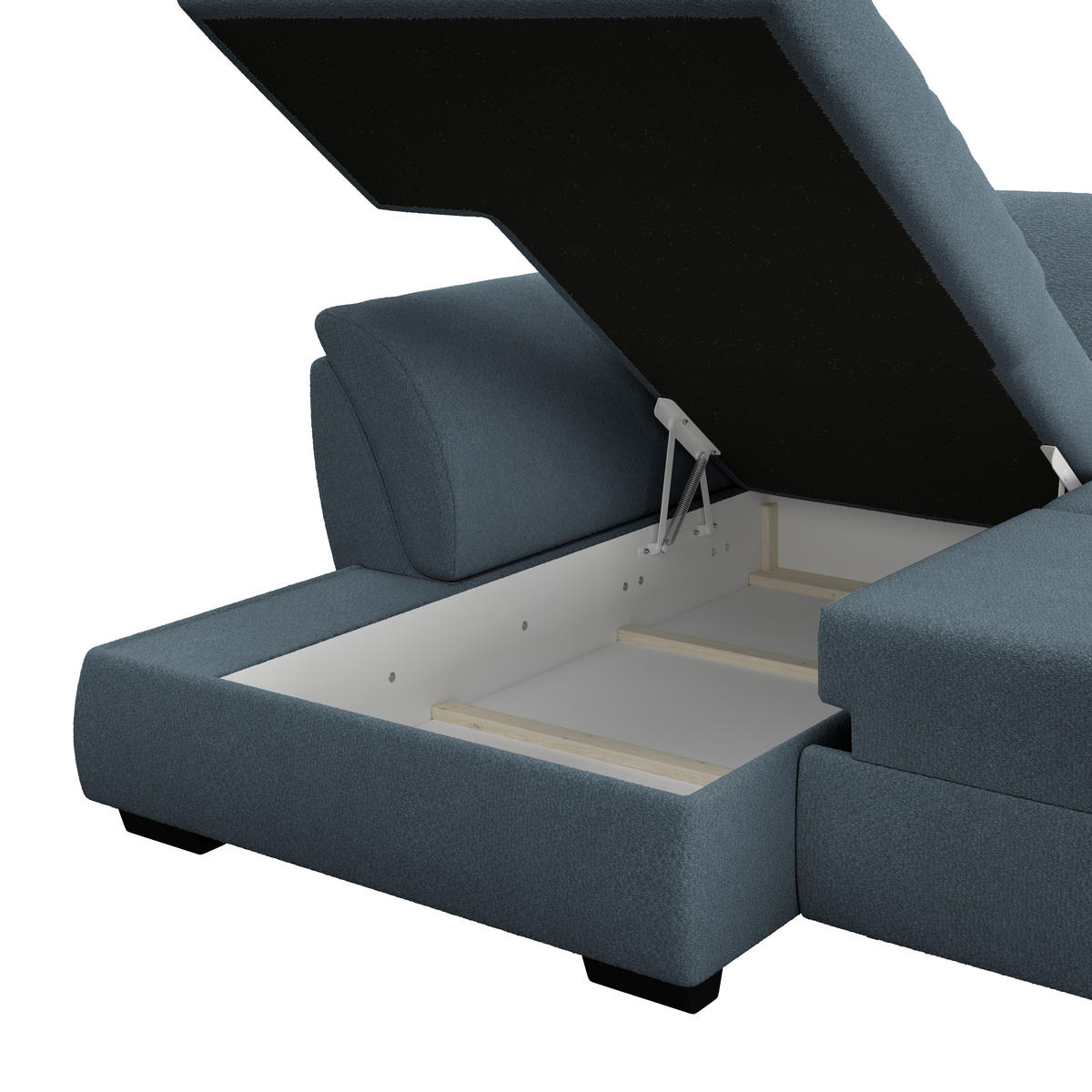 ECKSOFA Blau Zierkissen, Bettkasten, Schlaffunktion, Rücken echt  - Blau/Schwarz, KONVENTIONELL, Kunststoff/Textil (187/278cm) - MID.YOU