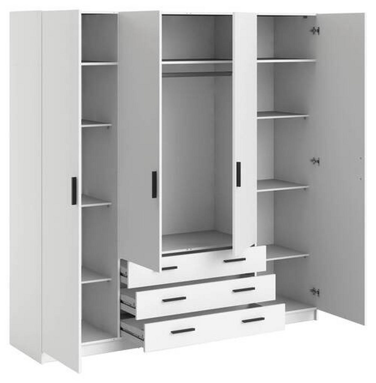 GARDEROB 195,5/200,4/49,6 cm 4-dörrar - vit/svart, Basics, metall/trämaterial (195,5/200,4/49,6cm) - Best Price