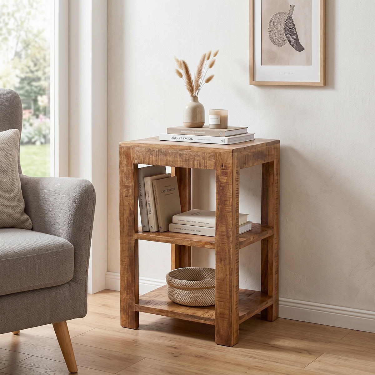 REGAL Mangoholz massiv Naturfarben  - Naturfarben, Design, Holz (44/60/44cm) - MID.YOU
