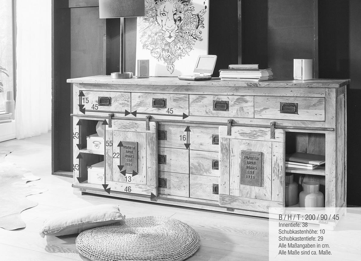 SIDEBOARD  in 200/90/45 cm  - Schwarz/Braun, KONVENTIONELL, Holz/Metall (200/90/45cm) - Livetastic