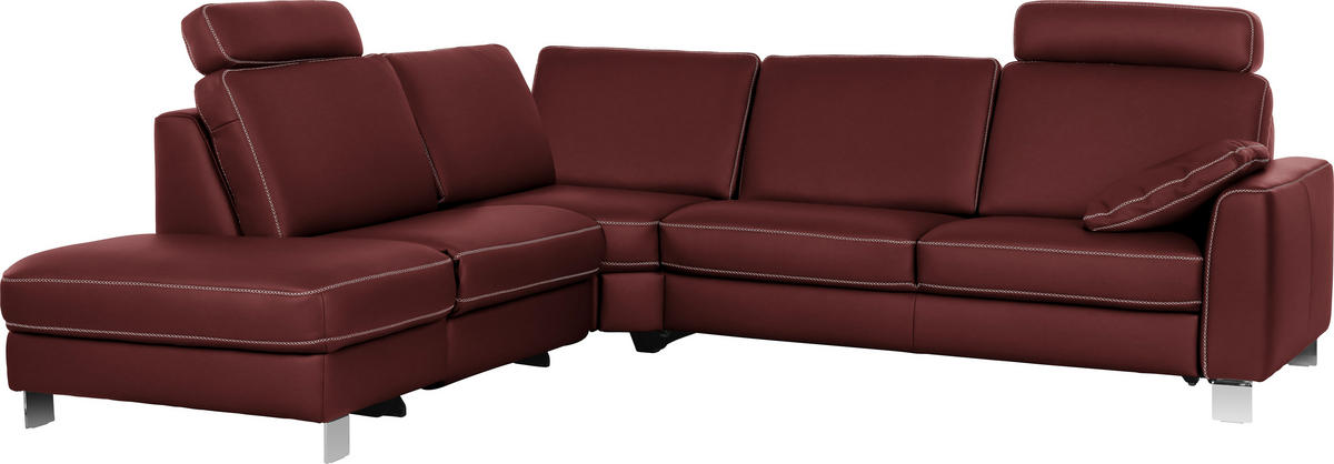 ECKSOFA in Echtleder Brombeere  - Chromfarben/Brombeere, KONVENTIONELL, Leder/Metall (245/272cm) - Valdera