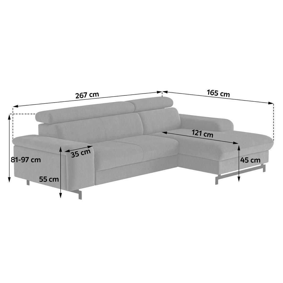ECKSOFA in Chenille Blau  - Blau/Schwarz, Textil/Metall (267/165cm) - MID.YOU