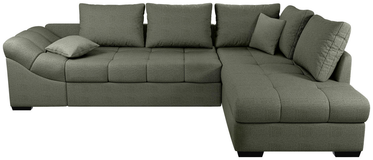 ECKSCHLAFSOFA in Dunkelgrün Textil   - Dunkelgrün/Schwarz, Modern, Holz/Textil (298/202cm) - MID.YOU