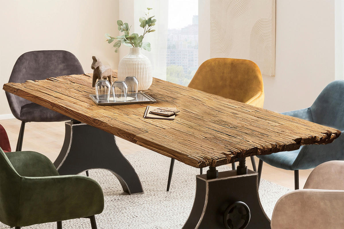 ESSTISCH 200/100/74 cm Echtholz  Holz, Metall rechteckig Naturfarben, Schwarz  - Schwarz/Naturfarben, MODERN, Holz/Metall (200/100/74cm) - MID.YOU