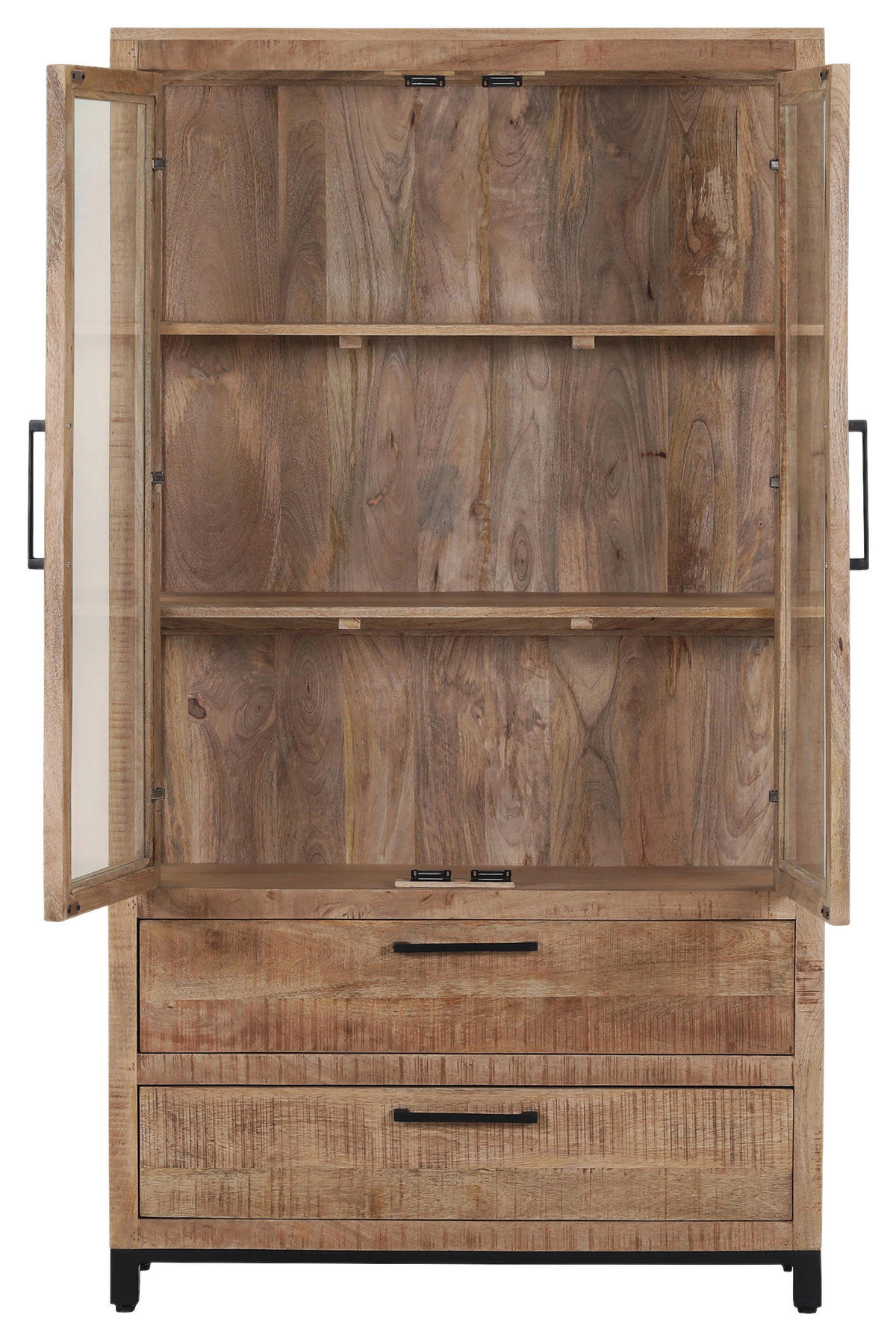 VITRINE  in massiv Mangoholz Naturfarben, Schwarz  - Schwarz/Naturfarben, Design, Glas/Holz (100/178/40cm) - Landscape