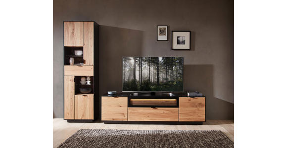 WOHNWAND in Schwarz, Eichefarben 275/200/45 cm - Eichefarben/Schwarz, Design, Glas/Holz (275/200/45cm) - Novel