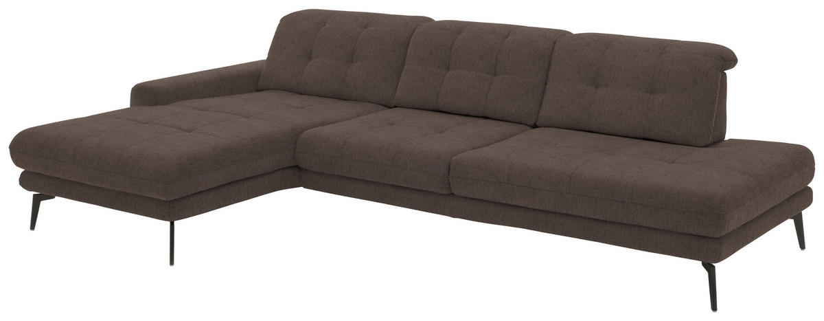 ECKSOFA in Flachgewebe Braun  - Schwarz/Braun, Design, Textil/Metall (190/309cm) - Beldomo Style