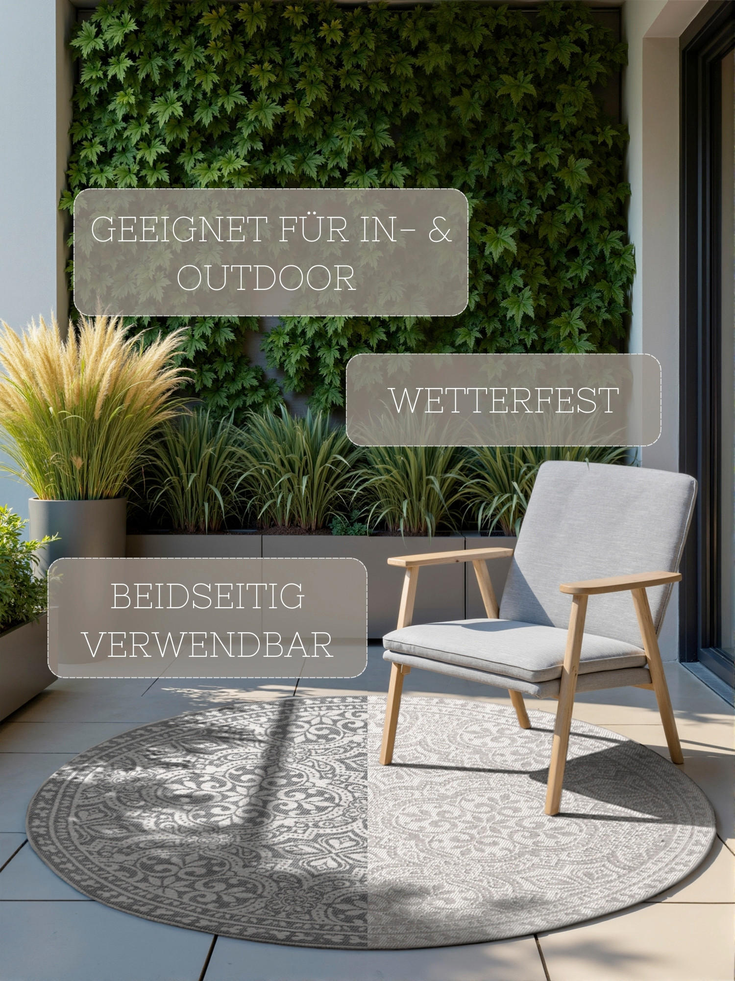 OUTDOORTEPPICH 160 cm Duet Grau, Weiß  - Weiß/Grau, Design, Kunststoff (160cm)
