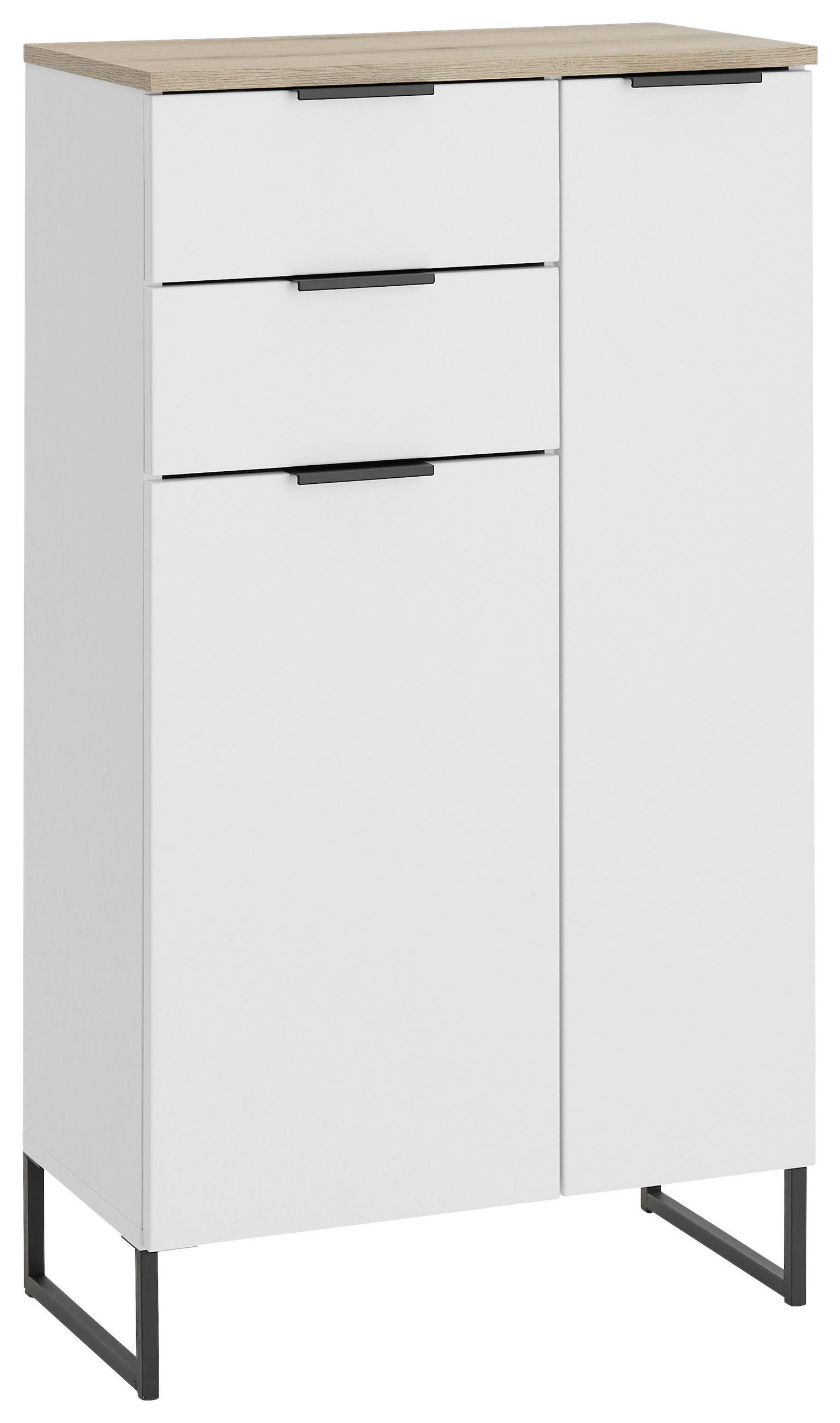 MIDISCHRANK 60/106/32 cm  - Eichefarben/Schwarz, KONVENTIONELL, Holzwerkstoff/Metall (60/106/32cm) - home24