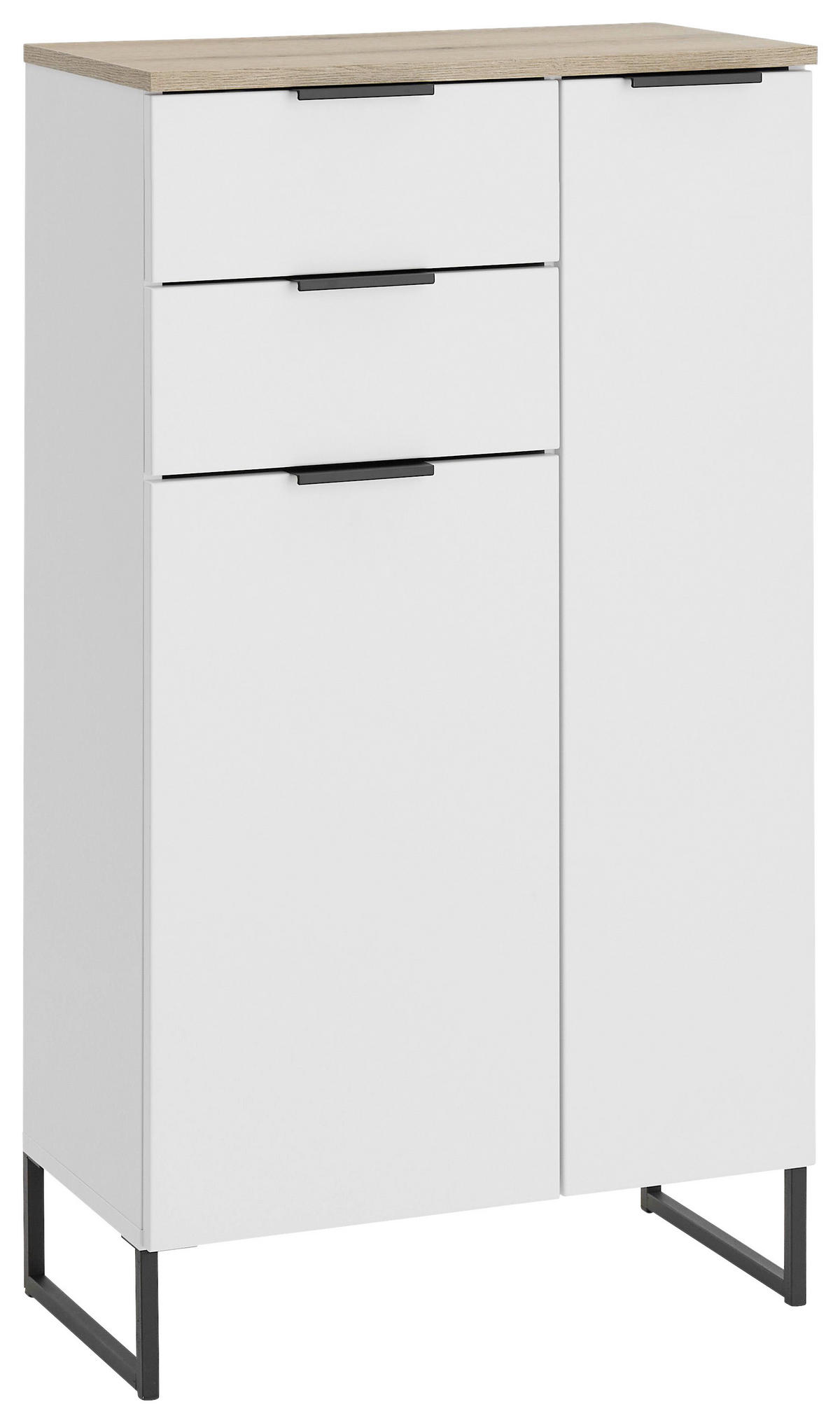 MIDISCHRANK 60/106/32 cm  - Eichefarben/Schwarz, KONVENTIONELL, Holzwerkstoff/Metall (60/106/32cm) - home24