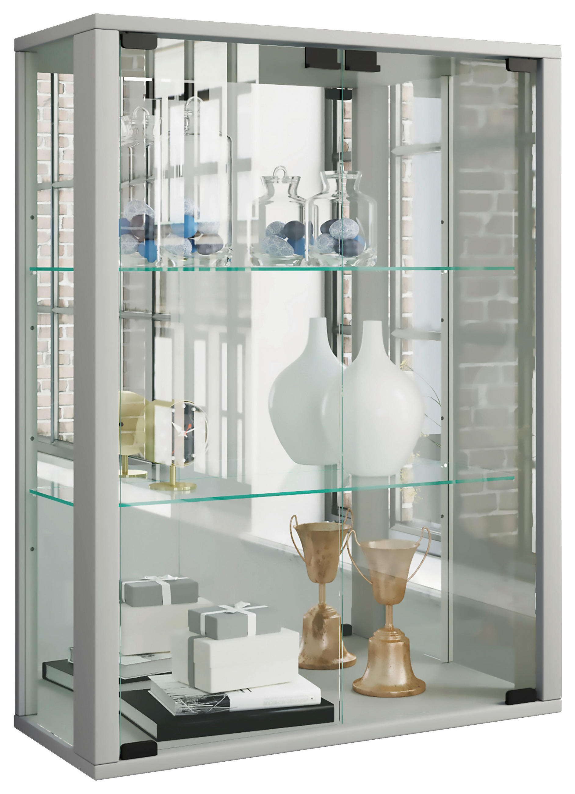 HÄNGEVITRINE in Buche Silberfarben  - Silberfarben/Schwarz, MODERN, Glas/Holz (60/80/25cm) - MID.YOU