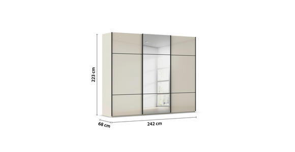 SCHWEBETÜRENSCHRANK 242/223/68 cm 3-türig Champagner - Champagner/Schwarz, KONVENTIONELL, Glas/Holzwerkstoff (242/223/68cm) - Novel