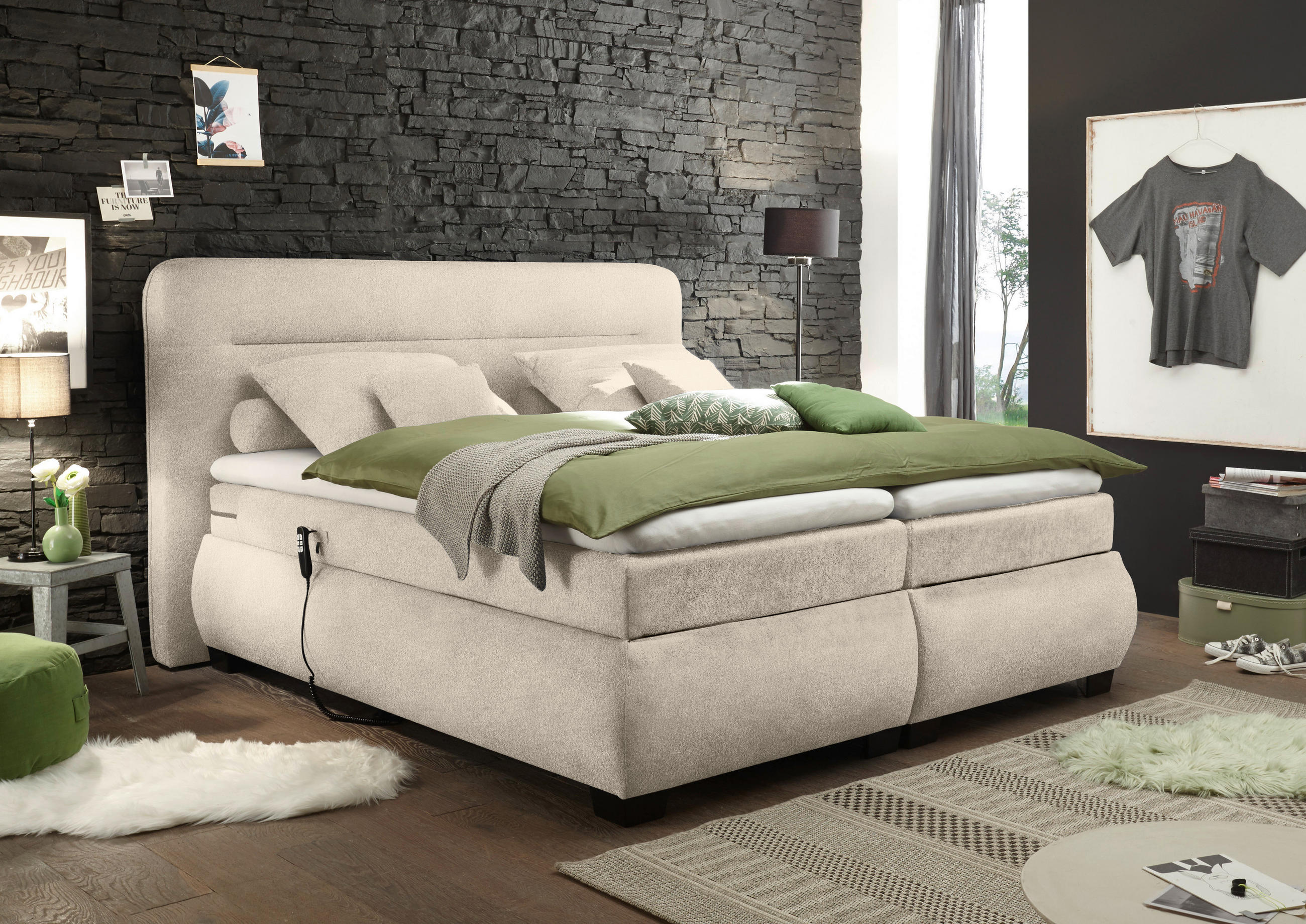 BOXSPRINGBETT 180/200 cm  in Sandfarben  - Sandfarben/Schwarz, KONVENTIONELL, Kunststoff/Textil (180/200cm) - MID.YOU