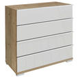 KOMMODE , 75/82/42 cm, 4 Schublade(n)  - Chromfarben/Eiche Bianco, Basics, Glas/Holzwerkstoff (75/82/42cm) - Venda