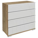 KOMMODE , 75/82/42 cm, 4 Schublade(n)  - Chromfarben/Eiche Bianco, Basics, Glas/Holzwerkstoff (75/82/42cm) - Venda