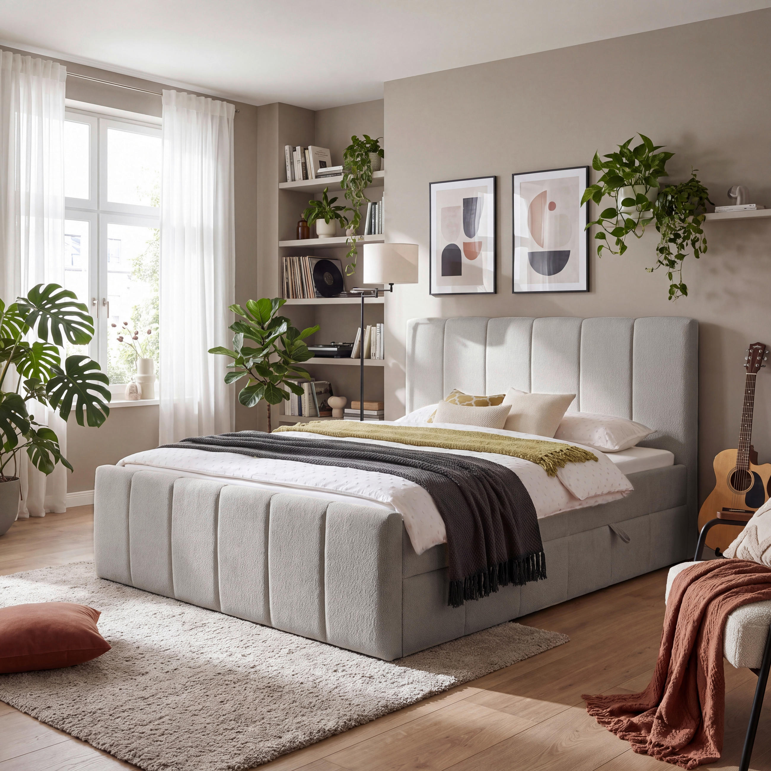 BOXBETT 180/200 cm,  in Grau, gepolstertes Kopfteil, Bettkasten, Topper, Matratzen, H3 + H3 = fest  - Schwarz/Grau, Basics, Kunststoff/Textil (180/200cm) - Chameo