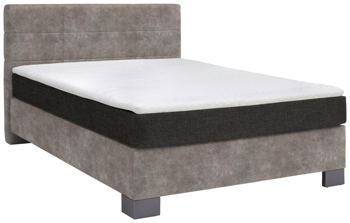BOXSPRINGBETT 140/200 cm  in Hellgrau  - Hellgrau/Graphitfarben, Design, Holz/Textil (140/200cm) - Hom`in