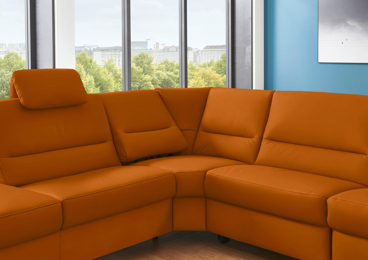 ECKSOFA in Echtleder Orange  - Alufarben/Orange, Basics, Leder/Metall (249/290cm) - Beldomo Premium