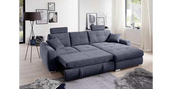 ECKSOFA in Mikrofaser Blau  - Chromfarben/Blau, MODERN, Kunststoff/Textil (276/193cm) - Hom`in