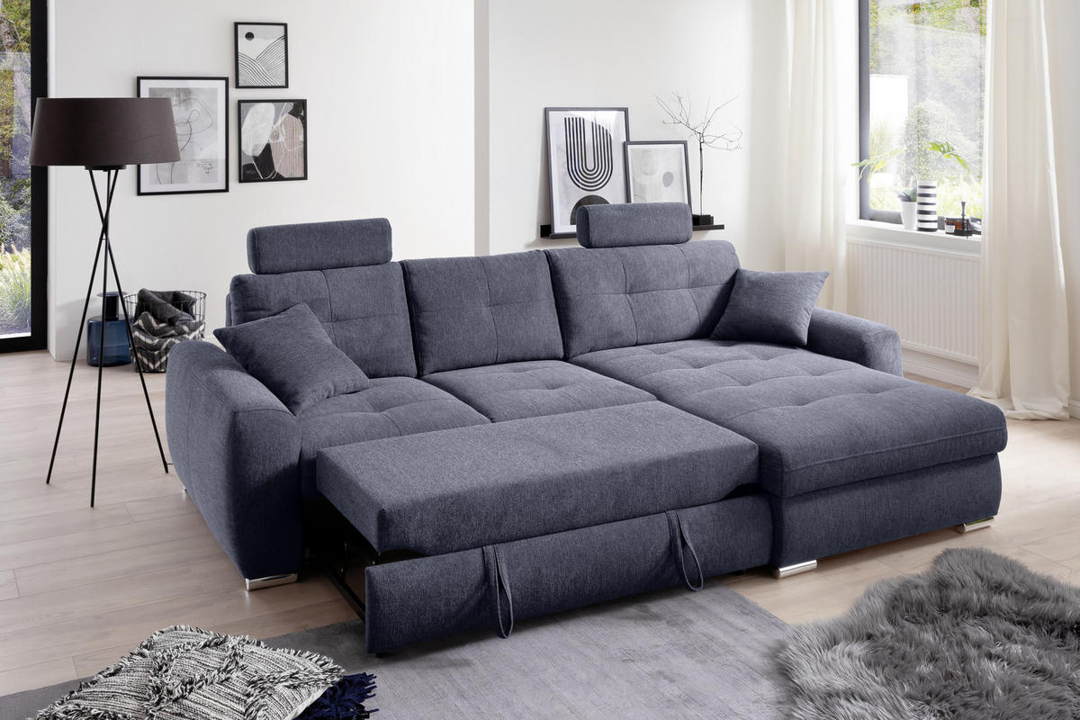 ECKSOFA in Mikrofaser Blau  - Chromfarben/Blau, Modern, Kunststoff/Textil (276/193cm) - Hom`in