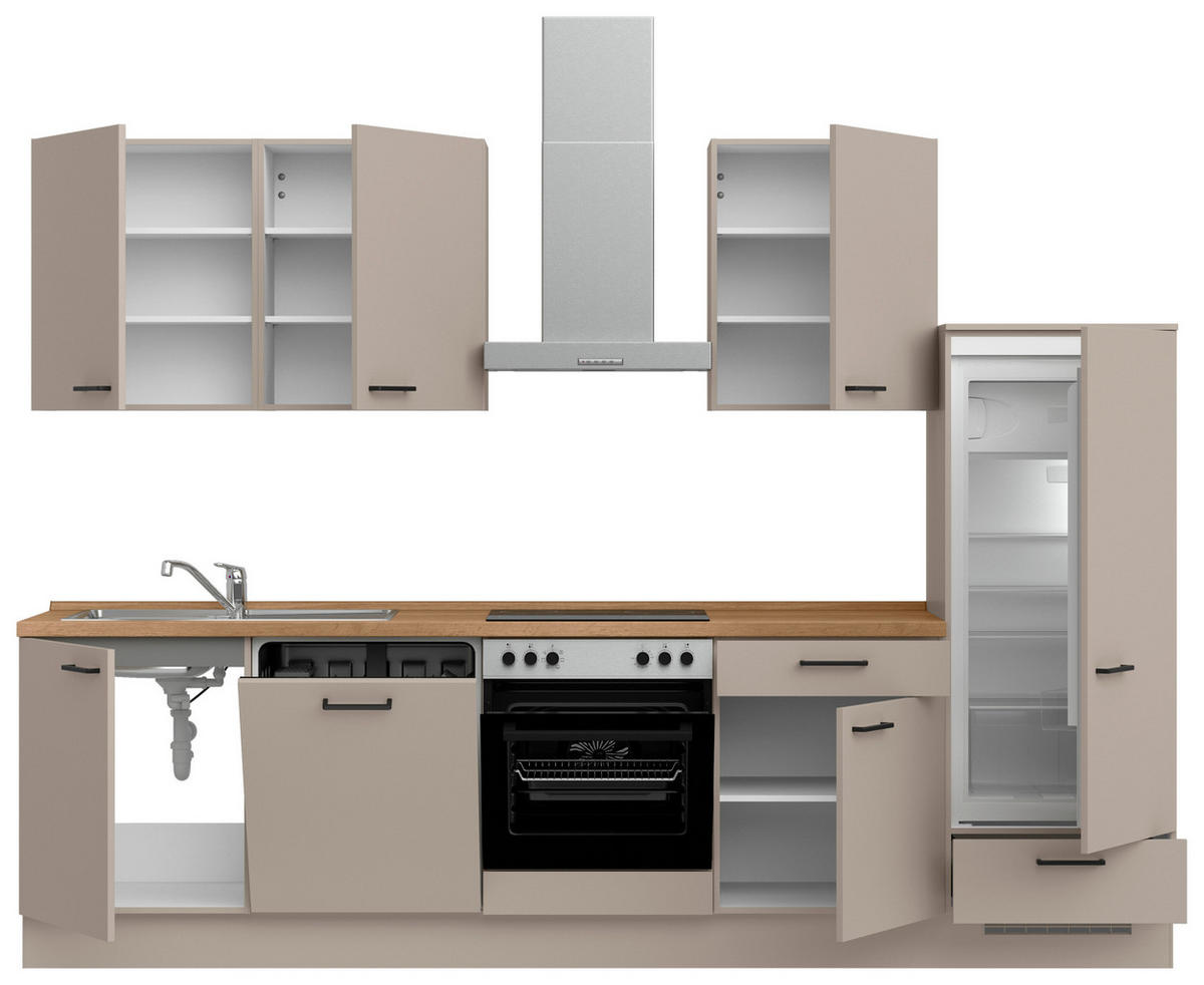 KÜCHENBLOCK Easytouch 300 cm  in Eichefarben, Sandfarben  - Sandfarben/Eichefarben, MODERN, Holzwerkstoff/Metall (300cm) - Nobilia