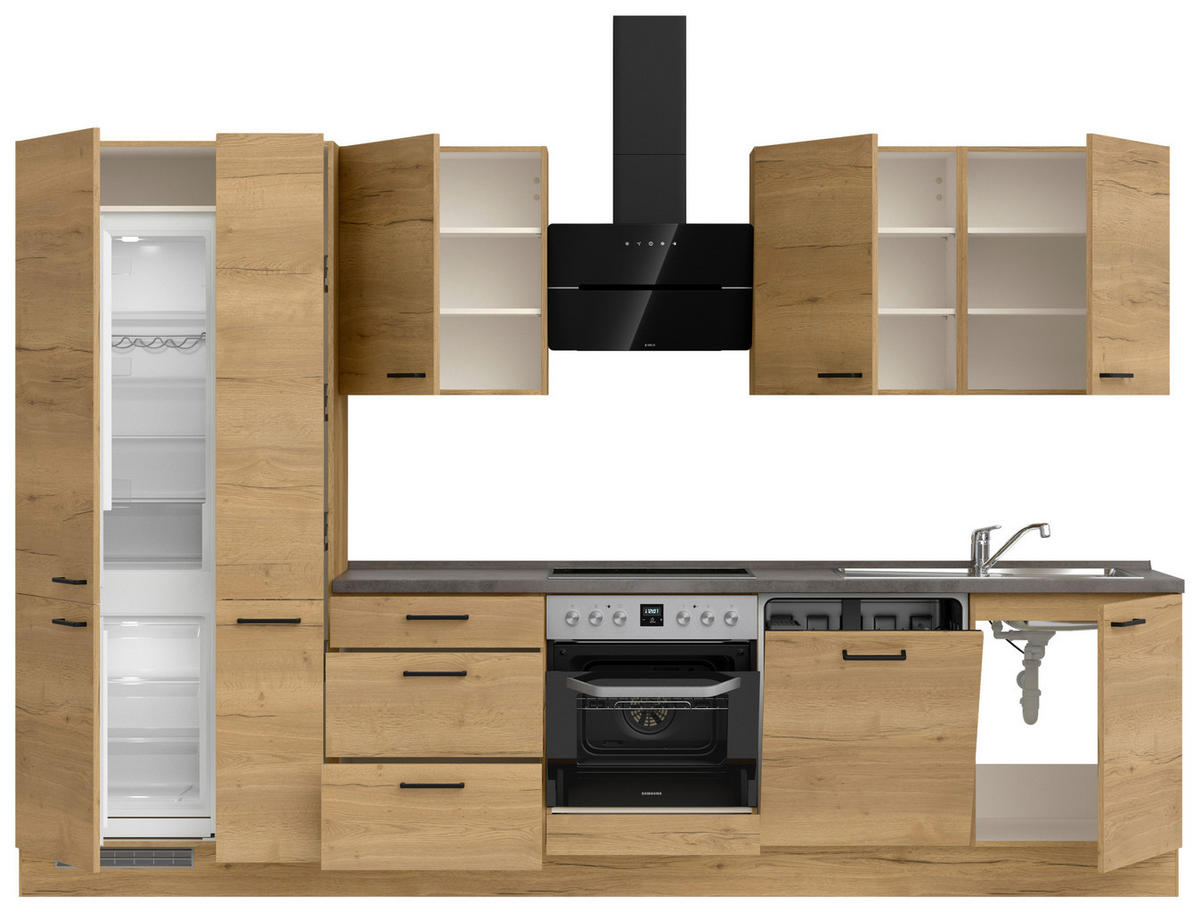 KÜCHENBLOCK 330 cm   in Eichefarben, Schieferfarben  - Schieferfarben/Eichefarben, MODERN, Holzwerkstoff/Metall (330cm) - Nobilia
