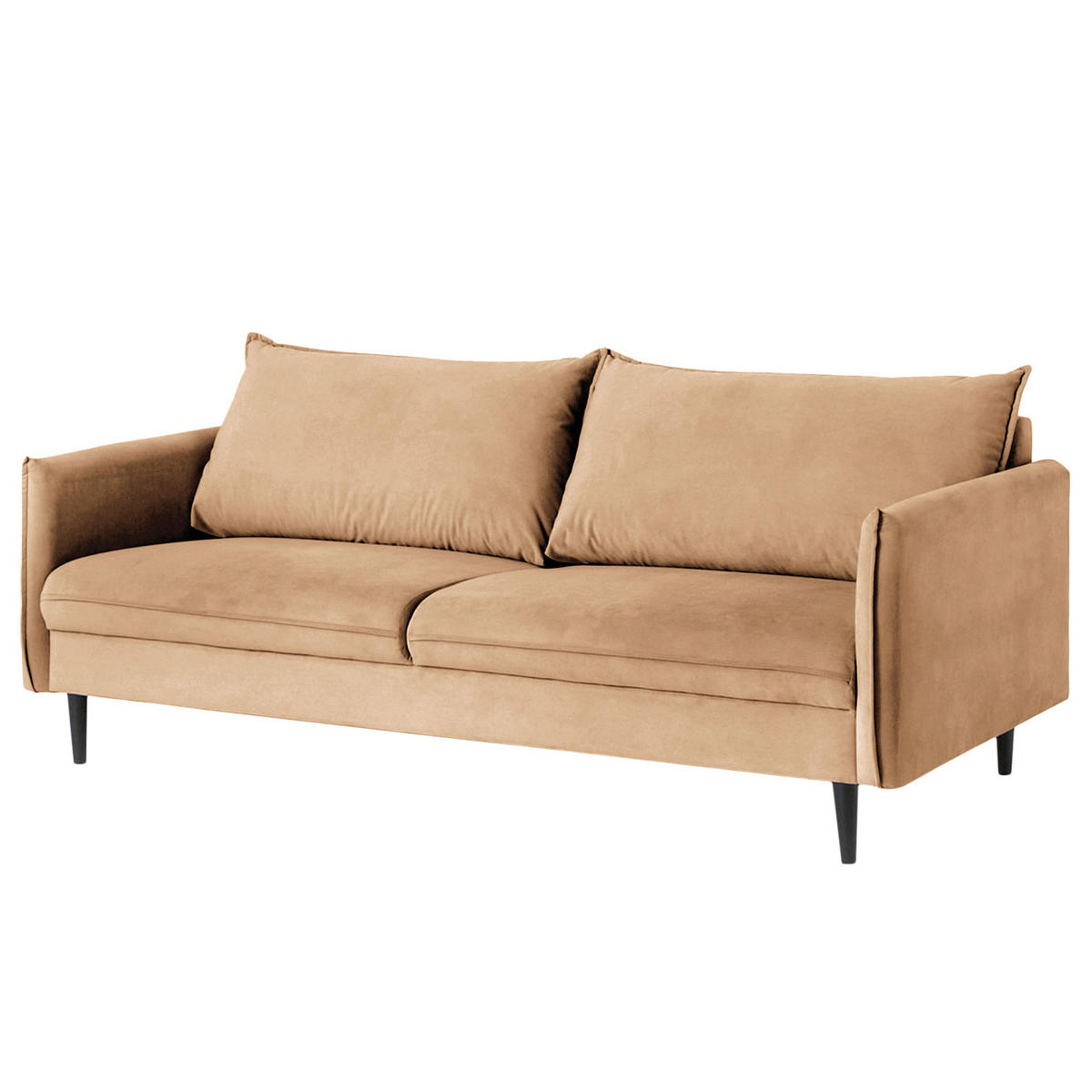 3-SITZER-SOFA JULI Samt Hellbraun  - Hellbraun/Schwarz, Design, Holz/Textil (203/86/100cm) - P & B