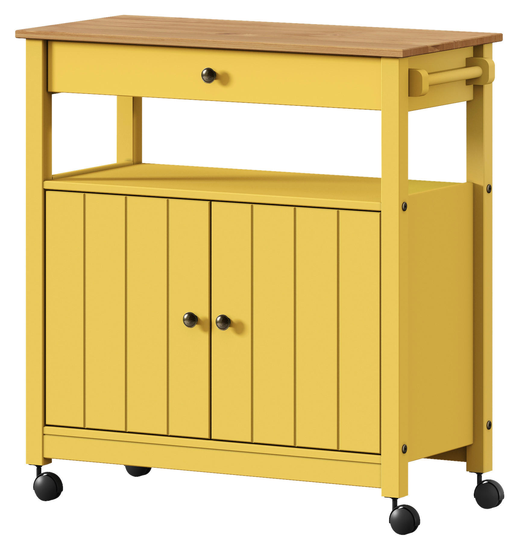 SERVIERWAGEN Pinie massiv Braun, Gelb  - Gelb/Zinkfarben, MODERN, Holz/Kunststoff (85/90,6/40cm) - Livetastic