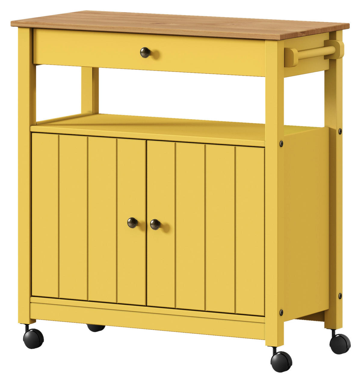 SERVIERWAGEN Pinie massiv Braun, Gelb  - Gelb/Zinkfarben, MODERN, Holz/Kunststoff (85/90,6/40cm) - Livetastic