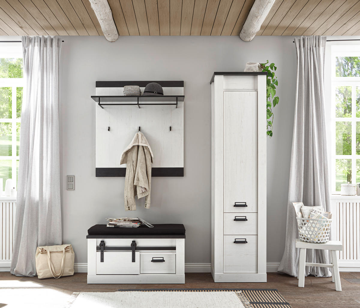 GARDEROBENSCHRANK  in 51/201/38 cm  - Anthrazit/Schwarz, Design, Holzwerkstoff/Metall (51/201/38cm) - Modante