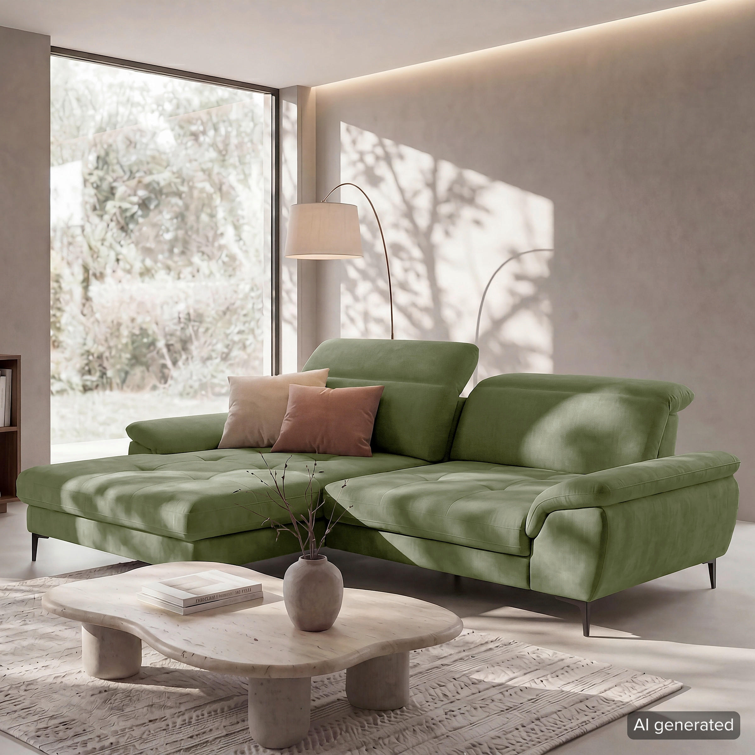 ECKSOFA  Webstoff Grün  - Schwarz/Grün, Design, Textil/Metall (195/268cm) - Livetastic