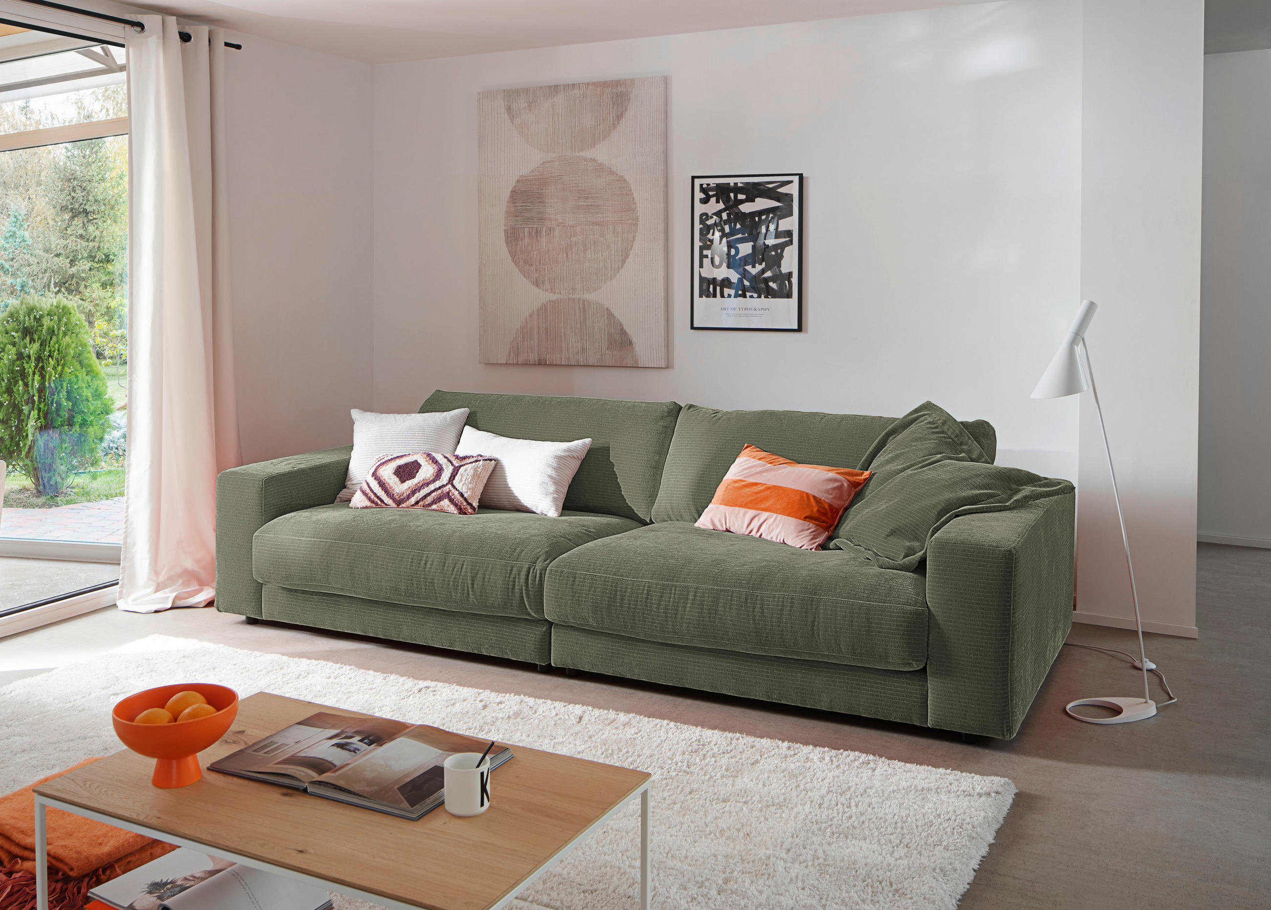 3-SITZER-SOFA in Chenille Grün  - Schwarz/Grün, Design, Kunststoff/Textil (290/86/127cm) - Lomoco